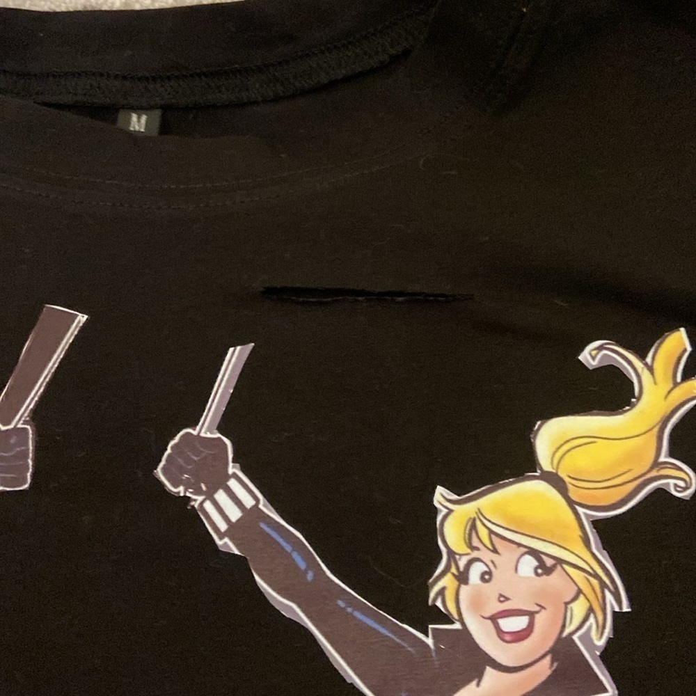 Black Crop Top with Cartoon Characters​​​​​ - Picture 2 of 6